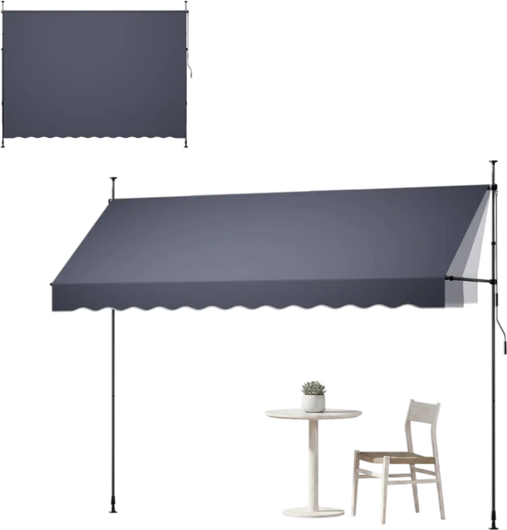 VEVOR Manual Retractable Awning, 138" Outdoor Retractable Patio Awning Sunshade Shelter, Height Adjustable Patio Door Window Canopy with Manual Crank Handle for Backyard, Garden, Balcony, Dark Gray