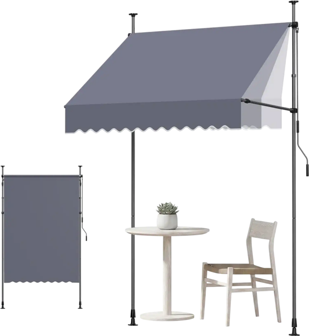 VEVOR Manual Retractable Awning, 59" Outdoor Retractable Patio Awning Sunshade Shelter, Height Adjustable Patio Door Window Canopy with Manual Crank Handle for Backyard, Garden, Balcony, Dark Gray