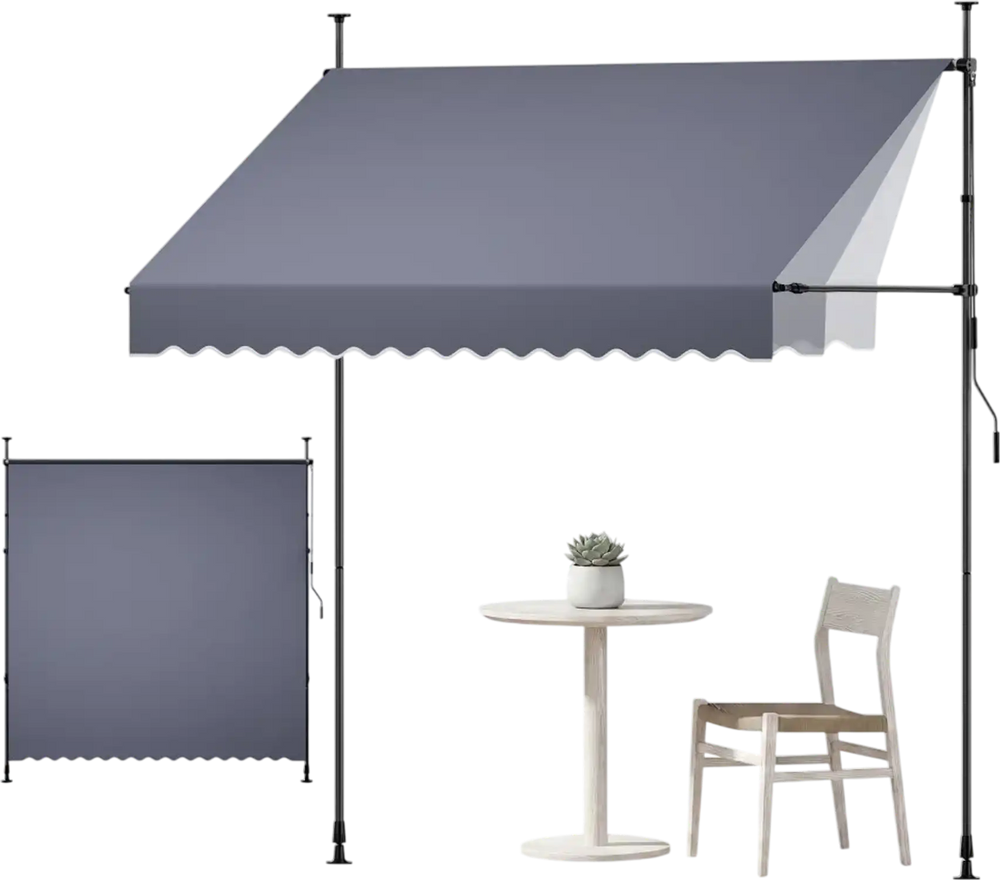 VEVOR Manual Retractable Awning, 98" Outdoor Retractable Patio Awning Sunshade Shelter, Height Adjustable Patio Door Window Canopy with Manual Crank Handle for Backyard, Garden, Balcony, Dark Gray