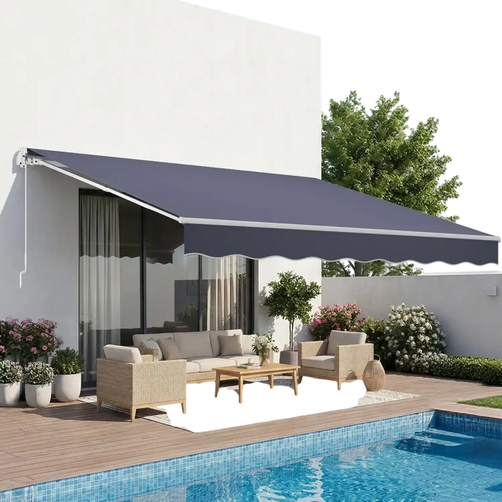 VEVOR Manual Retractable Awning, 11.5' x 9.8' Outdoor Patio Awning Retractable Sun Shade, Patio Door Window Water-Resistant Polyester Sunshade Shelter with Crank Handle for Deck, Balcony, Yard, Gray