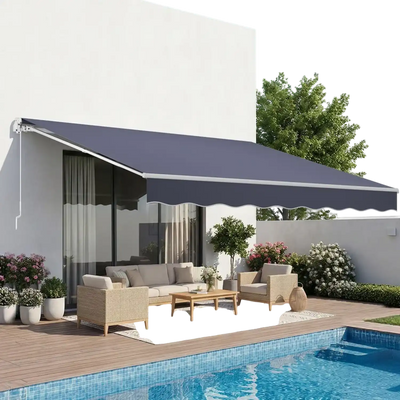 VEVOR Manual Retractable Awning, 13.1' x 9.8' Outdoor Patio Awning Retractable Sun Shade, Patio Door Window Water-Resistant Polyester Sunshade Shelter with Crank Handle for Deck, Balcony, Yard, Gray
