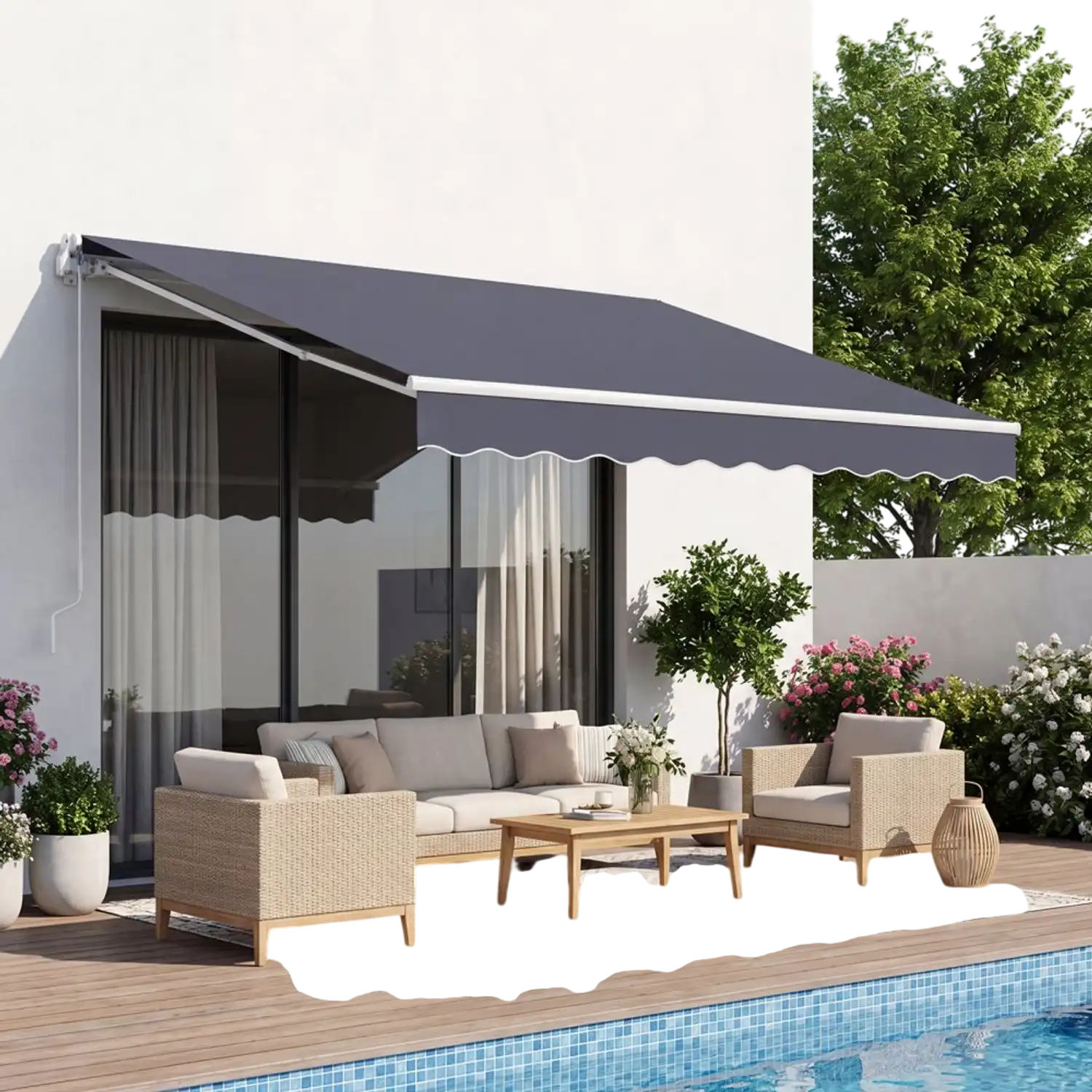 Vevor Retractable Awning 8.2' x 6.6' Manual Patio Sun Shade Gray New