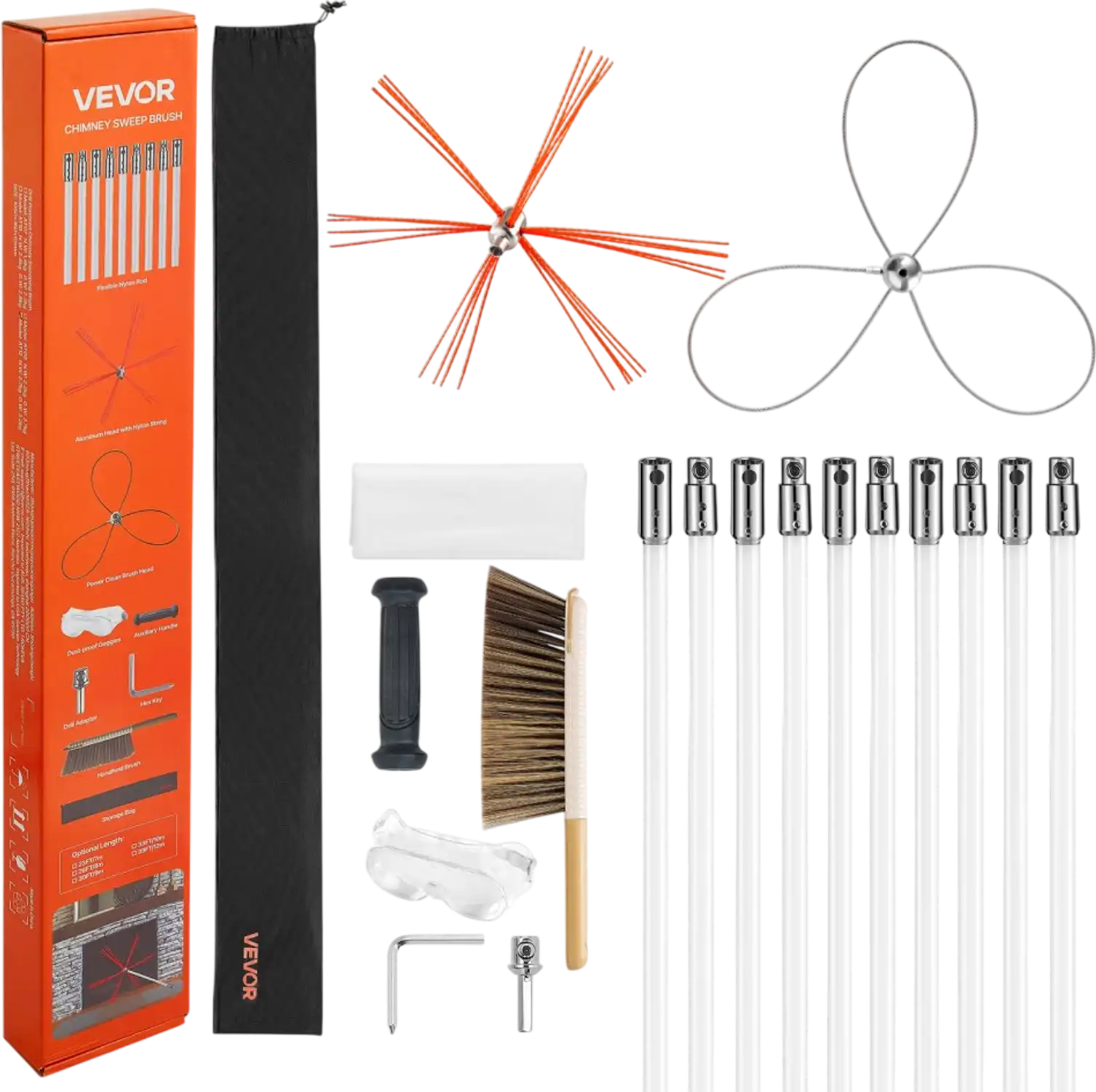 Vevor Chimney Sweep Kit 33' Extendable Chimney Brush Cleaner New