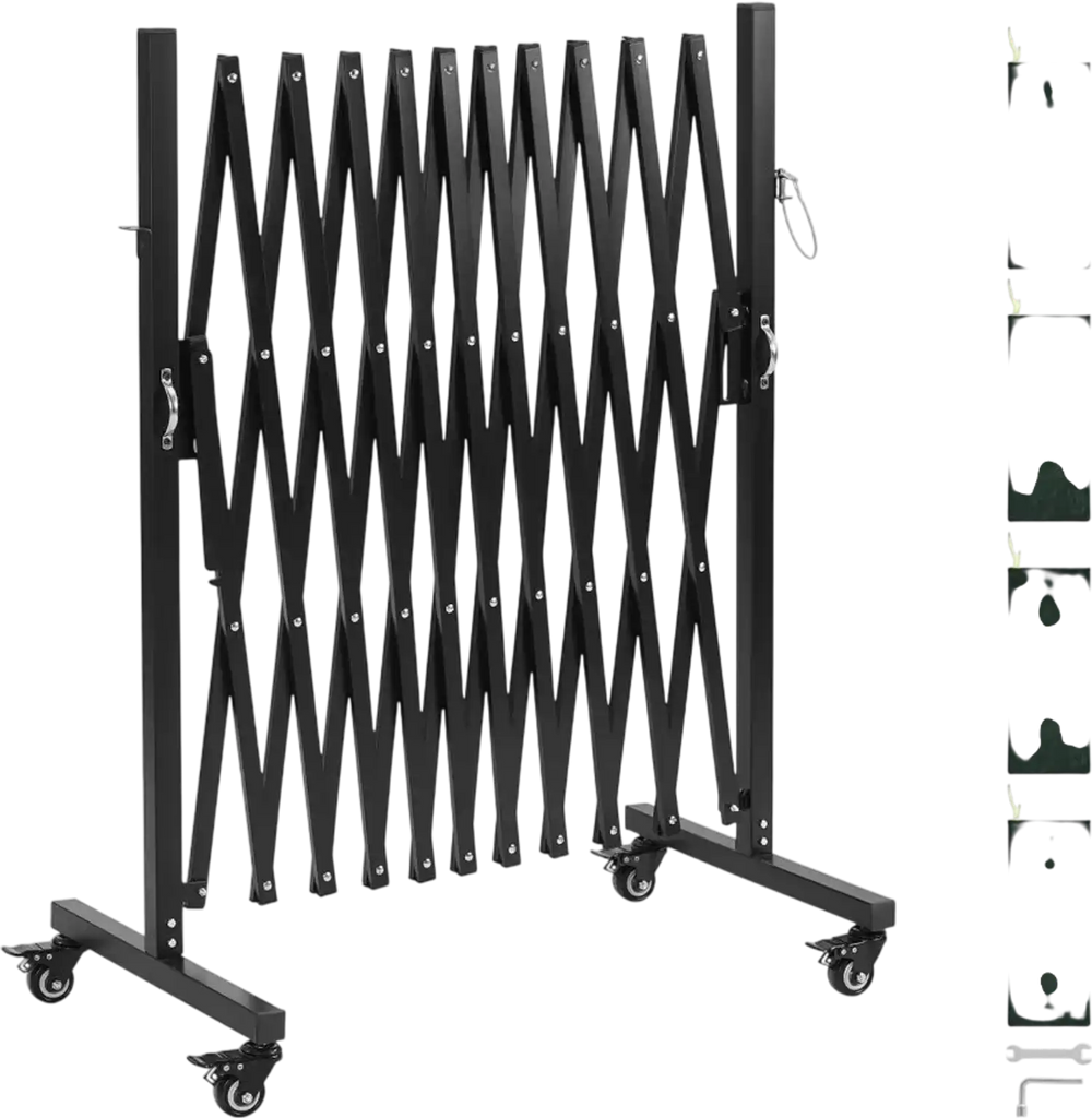 VEVOR Expandable Barricade, 11FT Expandable Safety Barrier, Flexible Mobile Barricade with Locking Casters, Portable Folding Security Gate Metal Traffic Fence for Patio Garden Stairway