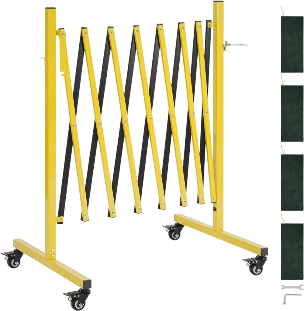 VEVOR Industrial Expandable Barricade, 12FT Expandable Safety Barrier, Flaxible Mobile Barricade with Locking Casters, Portable Folding Security Gate Traffic Fence for Driveway Warehouse Elevator