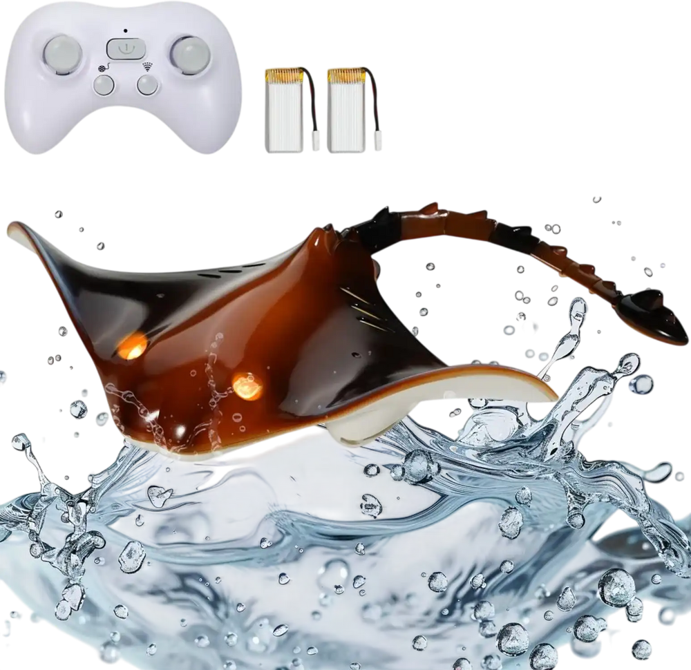 VEVOR Remote Control Manta Ray Toy, 2.4GHz High Simulation Robot Manta Ray with Light, 2 Rechargeable Batteries, for Pool, Bathtub or Lake, Swimming RC Boat Toy for 6+ Year Old Boys and Girls Gift