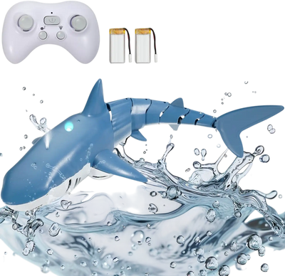VEVOR Remote Control Shark Toy, 2.4GHz High Simulation Shark RC Boat for Swimming Pool Bathroom, Electric RC Shark Fish Toy with 2 Batteries, Light & Spray Water Function for 6+ Year Old Boys & Girls