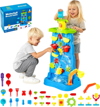 VEVOR Sand and Water Table for Toddlers, Double-Sided Kids Activity Waterfall Playset with 37PCS Accessories, Kids Activity Sensory Table, Outdoor Summer Sand Water Play Table for 3+ Years Boys Girls