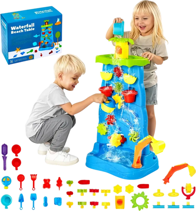 VEVOR Sand and Water Table for Toddlers, Double-Sided Kids Activity Waterfall Playset with 37PCS Accessories, Kids Activity Sensory Table, Outdoor Summer Sand Water Play Table for 3+ Years Boys Girls