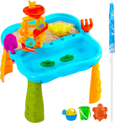 Vevor Water Table Sand and Water Sensory Playset with 11-Pc Accessories & Umbrella New