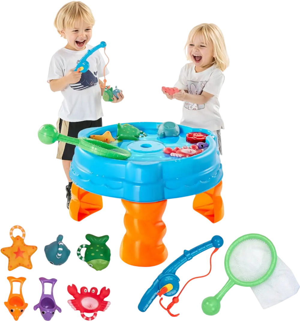 VEVOR Water Table for Toddlers, Kids Activity Sensory Table, Fish 'n Splash Water Playset with 9PCS Toy Accessories, Summer Water Activity Table with Fishing Game Set for 3+ Years Boys Girls