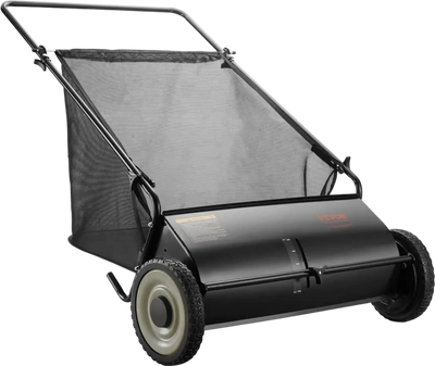 VEVOR Push Lawn Sweeper, 26-inch Leaf & Grass Collector, Strong Rubber Wheels & Heavy Duty Thickened Steel, Durable to Use with Large Capacity 7 cu. ft. Mesh Collection Hopper Bag, 4 Spinning Brushes