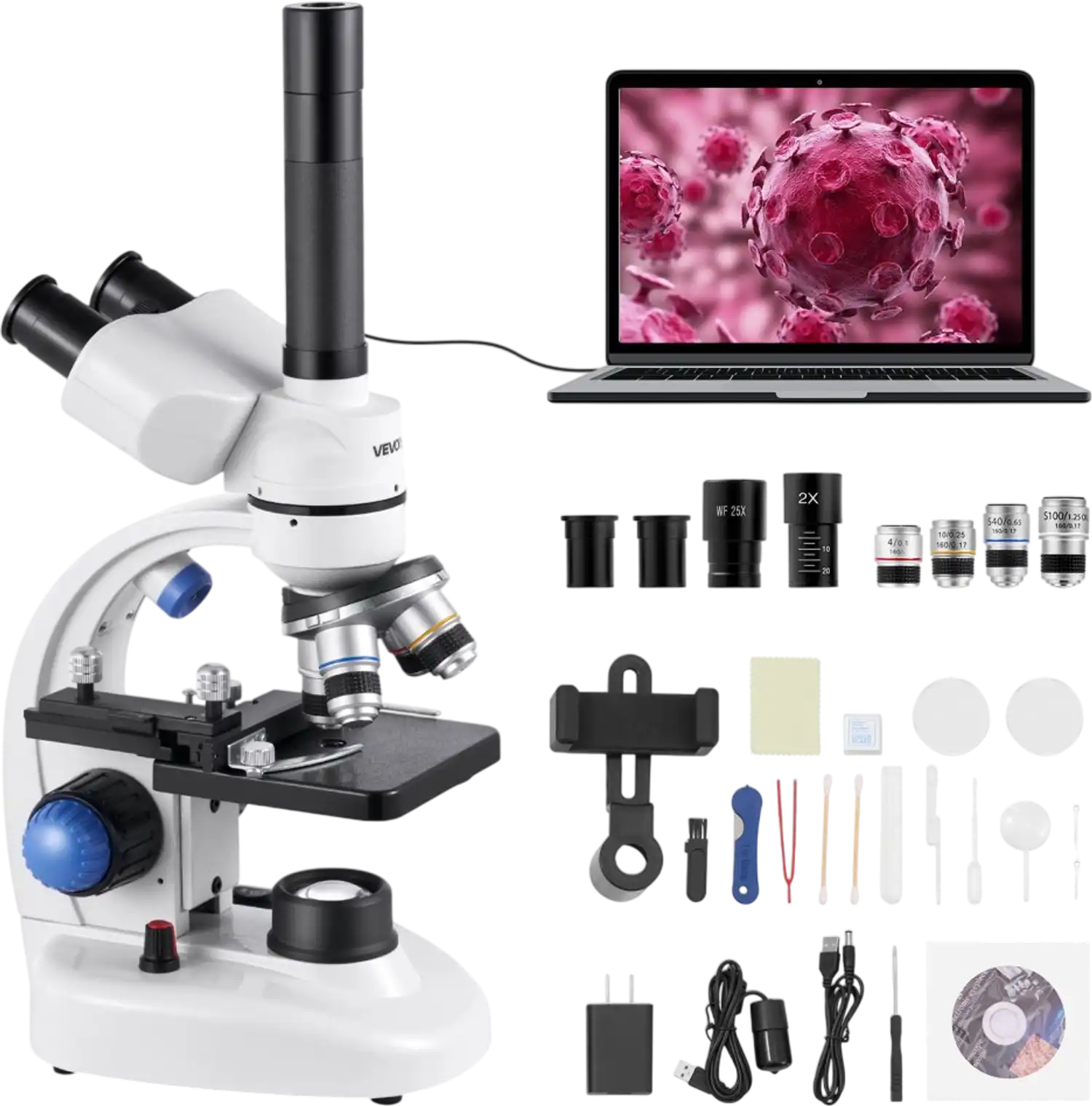 Vevor Microscope Trinocular Compound 40-5000X Professional Kit New