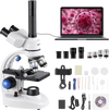 VEVOR Trinocular Microscope, 40-5000X Magnification, Professional Compound Microscope for Adult with Phone Adapter, LED Light, Aluminum Alloy Body, for Lab, School, Home, Education