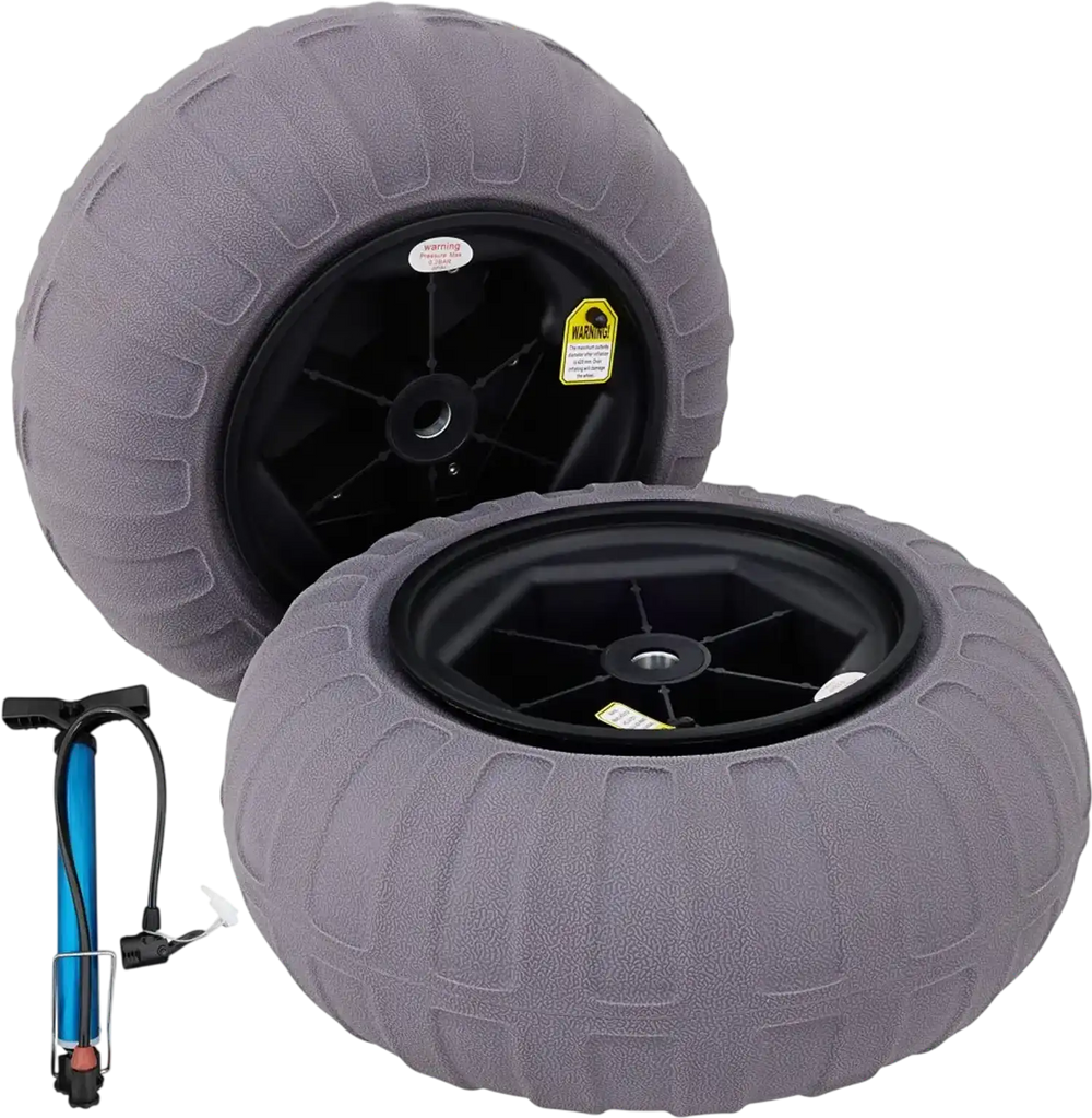 VEVOR Beach Balloon Wheels, 16" Replacement Sand Tires, TPU Cart Tires for Kayak Dolly, Canoe Cart and Buggy with Free Air Pump, 2-Pack