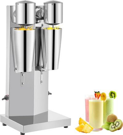 VEVOR Milkshake Maker Kit, Stainless Steel Electric Milkshake Maker, 180W Milkshake Machine, Double Head Classic Milkshake Maker with 800ml Cup, Silver Milkshake Maker Machine, 2 Speed Adjustable