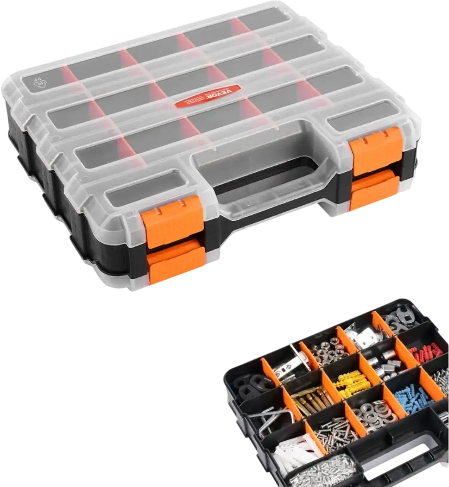 Vevor Small Parts Organizer 34-Compartment Double-Sided Hardware Storage Box New