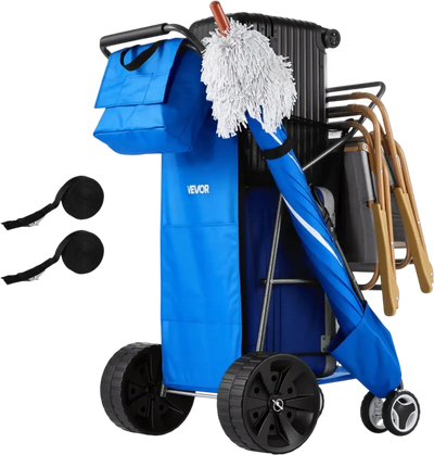 VEVOR Beach Cart with Large Wheels for Sand, 165 lbs Load Capacity, Heavy Duty Folding Beach Wagon with 10