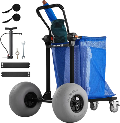 VEVOR Beach Cart with Large Wheels for Sand, 165 lbs Load Capacity, Heavy Duty Folding Beach Wagon with 12