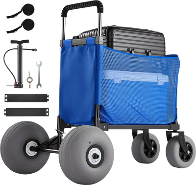 VEVOR Beach Cart with Large Wheels for Sand, 165 lbs Load Capacity, Heavy Duty Folding Beach Wagon with 12