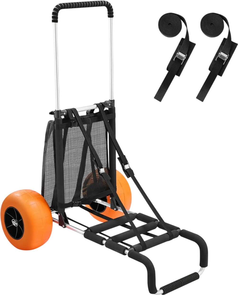 VEVOR Beach Dolly with Big Wheels for Sand, 29.9" x 15.4" Cargo Deck, w/ 12" Solid Wheels, 165LBS Loading Capacity Folding Sand Cart & 27" to 44.7" Adjustable Height, Heavy Duty Cart for Beach