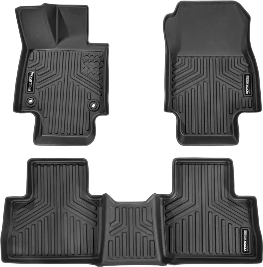 VEVOR Automotive Floor Mats, Fits for Toyota RAV4 (Not for Hybrid or Prime) 2019-2024, 3 pcs Front and 2nd Row Liners, All Weather Custom Fit TPE Vehicle Floor Mats, Easy to Clean for SUV, Black