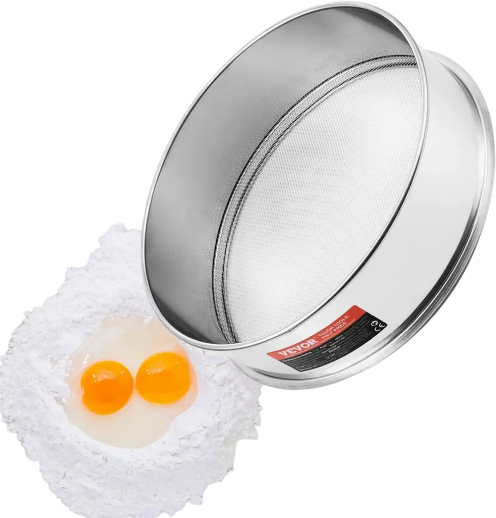 VEVOR Flour Sieve Fine Mesh, 12 Mesh Flour Sifter, 304 Stainless Steel Fine Mesh Sifter Food-grade, Dia. 12.6" Fine Mesh Strainers for Baking, 5 Sizes Mesh hole for Mungbean, Rice, Flour, Pearl Powder
