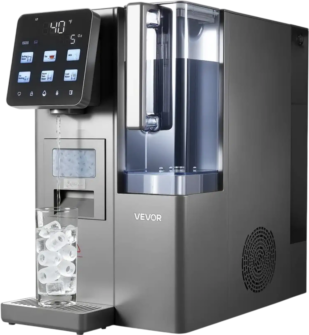VEVOR Ice Maker Water Filter Dispenser, 4-in-1 Countertop Ice Making Machine with Room Temperature, Hot & Cold Water, 6-Stage RO Filter + Mineralization Filter, Multi-Functional for Home Office Party