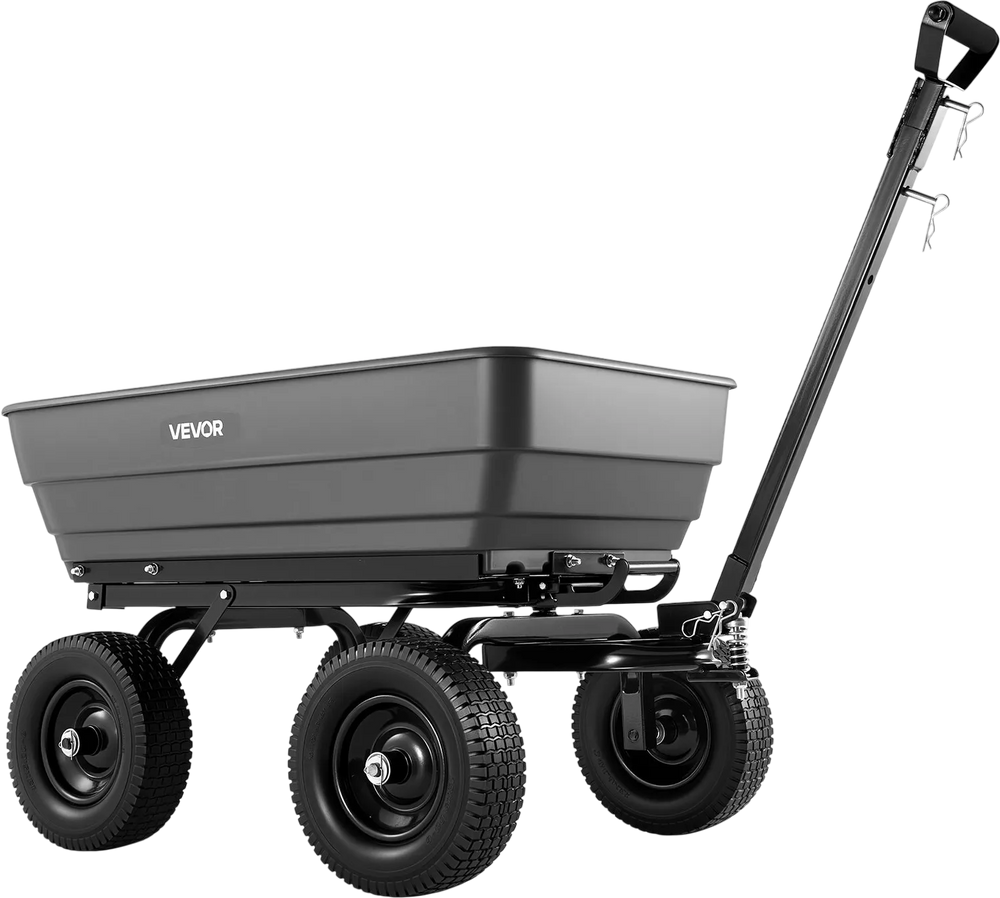 VEVOR Garden Dump Cart, 1200 lbs Poly Dump Cart, 6 Cu. Ft. Garden Carts Dumps Wagon with 2-in-1 Convertible Handle, 90° Quick-Dumps Mechanism, 180° Swivel Wheels, Yard Wagon for Plants, Soil, Crops