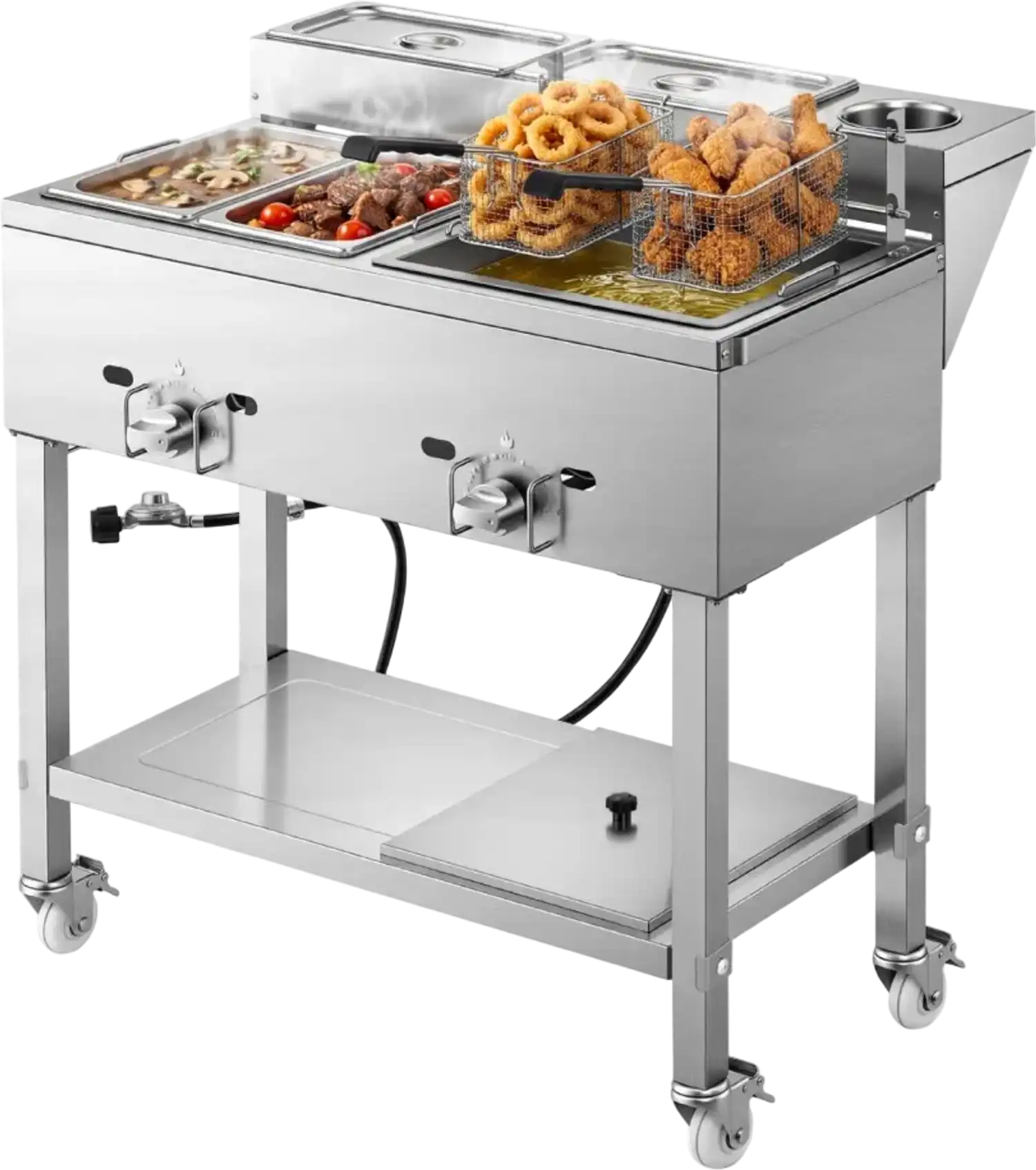 Vevor Deep Fryer Outdoor Propane Frying Cart with 2 Burners and Warming Pans New