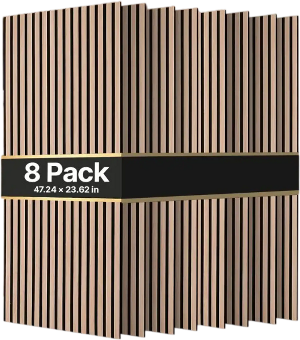VEVOR Wood Wall Panels, 47.2 x 23.6 inches, Acoustic Slat Panels Oak Finish, Sound Absorbing for Living Rooms, Bedrooms, Offices, and Studios, Interior Wall Decor, PET Construction, Screw Kit, 8-Pack