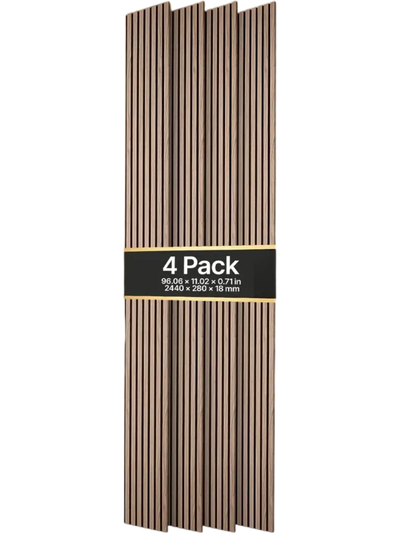VEVOR Wood Wall Panels, 96.1 x 11 in, Acoustic Slat Panels, Walnut Finish, Sound Absorbing for Living Rooms, Bedrooms, Offices, Studios, Interior Wall Decor, MDF & PET Construction, Screw Kit, 4-Pack