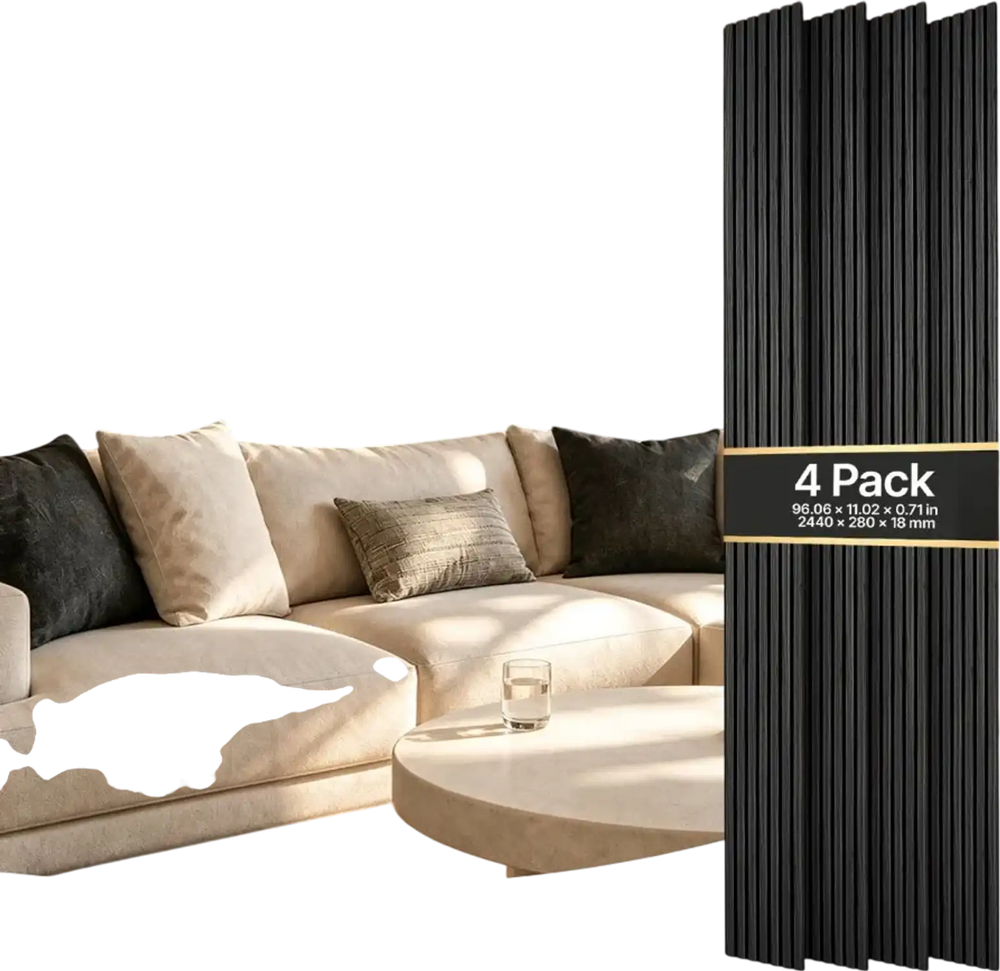 VEVOR Wood Wall Panels, 96.1 x 11 inches, Acoustic Slat Panels, Black Oak, Sound Absorbing for Living Rooms, Bedrooms, Offices, Studios, Interior Wall Decor, MDF & PET Construction, Screw Kit, 4-Pack