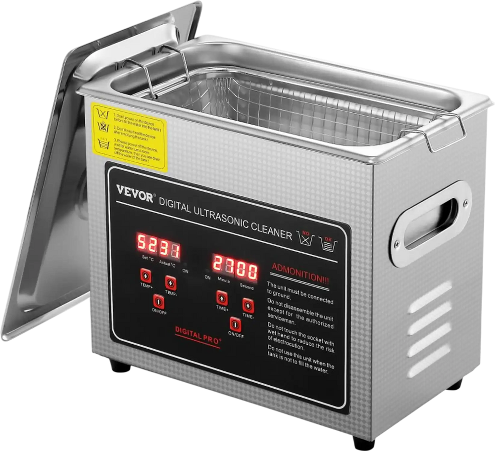VEVOR Ultrasonic Cleaner with Digital Timer & Heater, Professional Ultra Sonic Jewelry Cleaner, Stainless Steel Heated Cleaning Machine for Glasses Watch Rings Small Parts Circuit Board (3L)