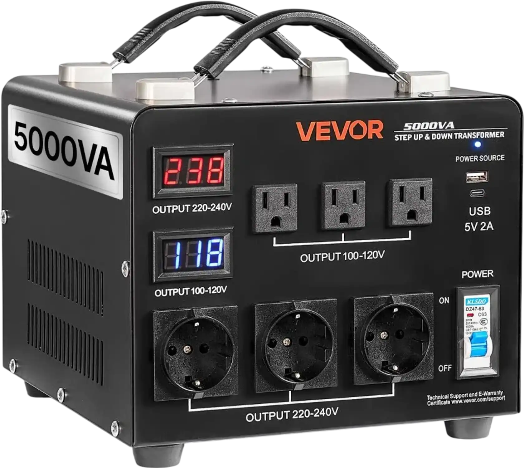 Vevor Voltage Converter Transformer 5000VA Step Up/Down 110V to 220V and 220V to 110V New