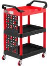 VEVOR Utility Cart, 300 lbs Capacity, 3 Tier Service Cart with 360° Swivel Wheels (2 with Brakes), Heavy Duty Plastic Rolling with Trays and Pegboards, Tool Storage for Garage, Warehouse & Repair Shop