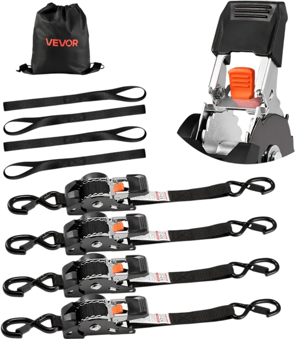 VEVOR Retractable Ratchet Straps, 1 in x 6 ft, Tie Down Straps with S Hooks, 1200 lbs Break Strength, 4 Soft Loops, Tie Down Ratcheting for Moving, Trailers, Motorcycles, Kayaks, Car Roof, 4 Pack