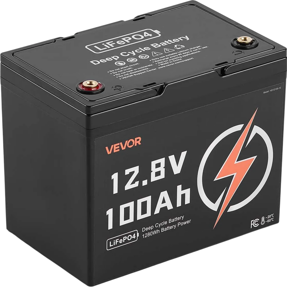 VEVOR 12V 100Ah LiFePO4 Battery, Up to 15000 Cycles, Deep Cycle Lithium Iron Phosphate Battery with Built-in BMS, Low Temperature Protection, 10 Years Lifetime, for Solar Off-Grid Home Energy Storage