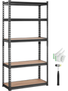 VEVOR Storage Shelving Unit, 5-Tier Adjustable, 2000 lbs Capacity, Heavy Duty Garage Shelves Metal Organizer Utility Rack, Black, 30" L x 12" W x 60" H for Kitchen Pantry Basement Bathroom Laundry