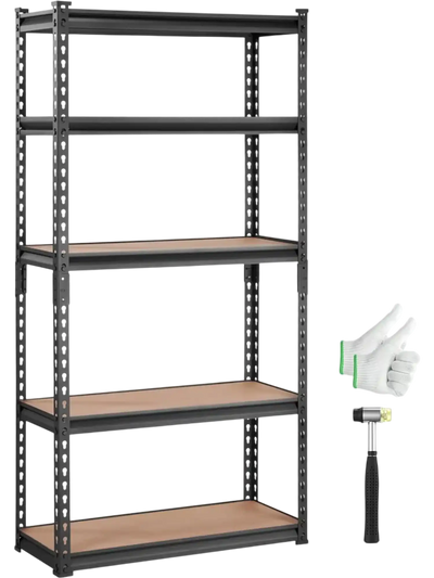 VEVOR Storage Shelving Unit, 5-Tier Adjustable, 2000 lbs Capacity, Heavy Duty Garage Shelves Metal Organizer Utility Rack, Black, 30