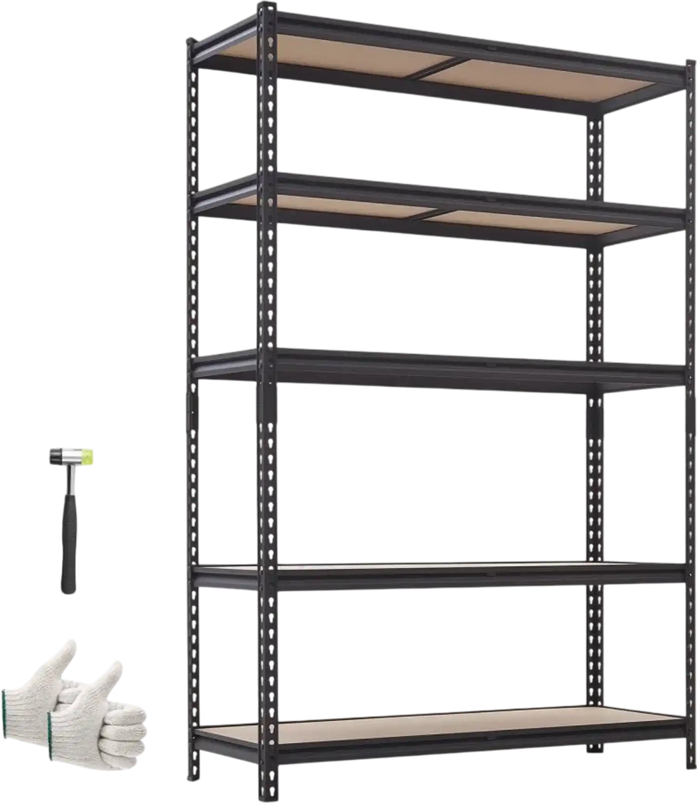 VEVOR Storage Shelves, 5-Tier Adjustable, 2000 lbs Capacity, Heavy Duty Garage Storage Shelving Unit, Metal Utility Rack Shelf, for Garage Warehouse Basement Kitchen, 48.35" W x 18.07" D x 71.38" H