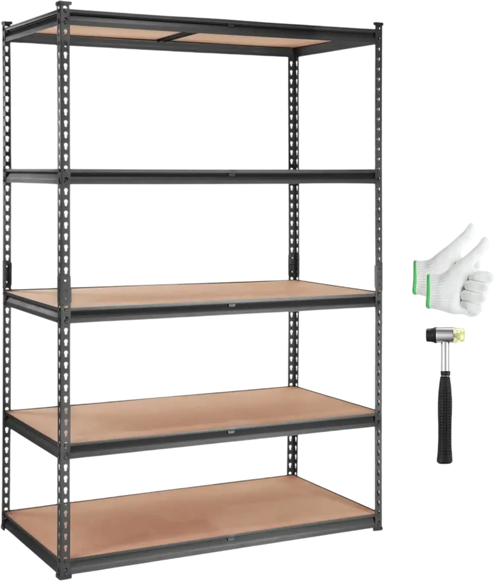 VEVOR Storage Shelving Unit, 5-Tier Adjustable, 2000 lbs Capacity, Heavy Duty Garage Shelves Metal Organizer Utility Rack, Black, 48" L x 24" W x 72" H for Kitchen Pantry Basement Bathroom Laundry