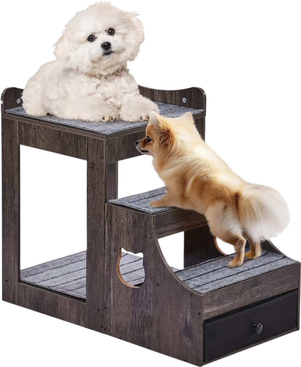 VEVOR Pet Bunk Bed with Removable Stairs, Dog/Cat Window Perch with Storage, Multi-Level Bed Window Perch Dog Bedside Sleeper Couch, Small Pet Seat Platform, Indoor Use (Gray)