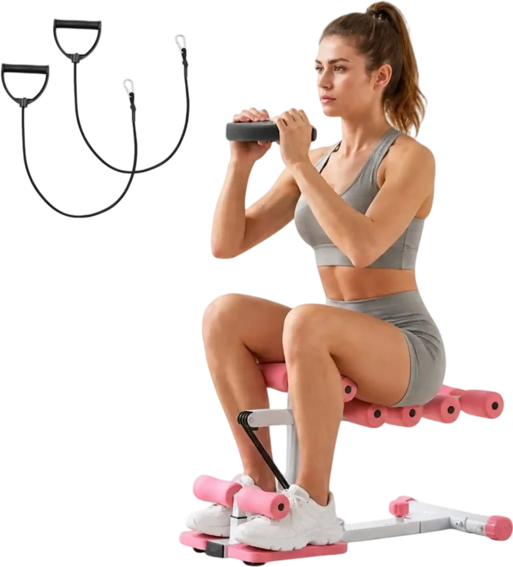 VEVOR Deep Squat Machine, Adjustable Glutes Trainer Machine with 3 High-Strength Resistance Bands, Folding Core Leg and Glutes Exercise Trainer, Push Up Workout Equipment at Home Gym, Pink + White