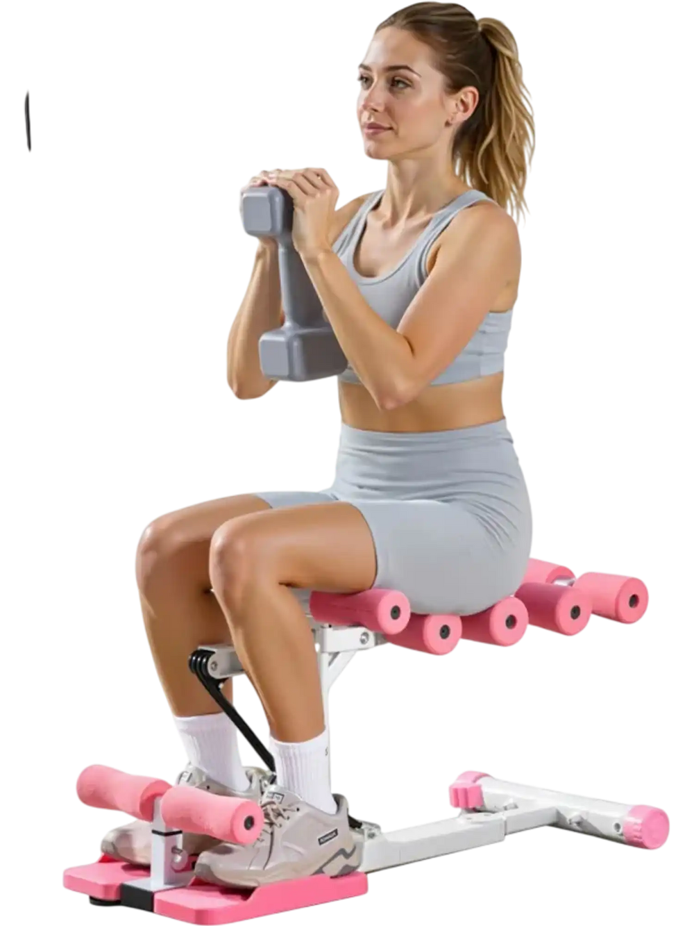 VEVOR Deep Squat Machine, Adjustable Glutes Trainer Machine with 3 High-Strength Resistance Bands, Folding Core Leg & Glutes Exercise Trainer, Push Up Workout Equipment at Home Gym, Pink + White