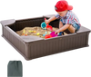 VEVOR Sandbox with Cover, 48.6x48.6x12.4 in Square Sand Box, HDPE Sand Pit with 4 Corner Seating and Bottom Liner, Kids Sandbox for Outdoor Backyard, Beach, Park, Gift for Boys Girls Ages 3-12, Brown