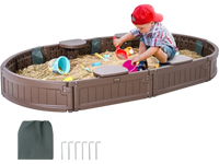 VEVOR Sandbox with Cover, 72 x 41.5 x 9.1 in Oval Sand Box, HDPE Sand Pit with 4 Corner Seating and Bottom Liner, Kids Sandbox for Outdoor Backyard, Beach, Park, Gift for Boys Girls Ages 3-12, Brown