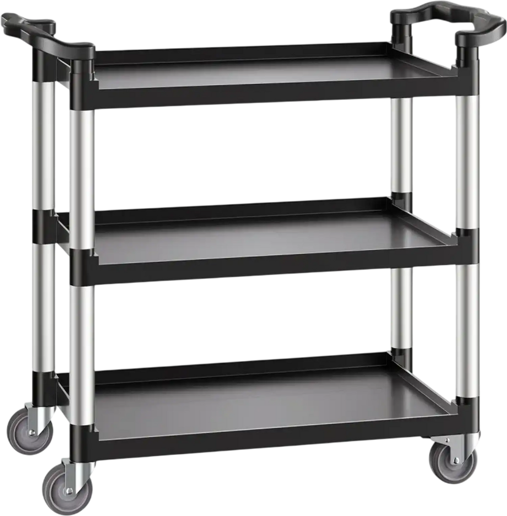 VEVOR Utility Cart, 500 lbs Load Capacity, 3-tier Utility Plastic Cart with 360° Swivel Wheels (2 with Brakes), 31.1 x 19.3-inch Food Service Cart for Warehouse, Office, Home, Restaurant, Kitchen
