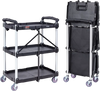 VEVOR Foldable Utility Service Cart, 3 Shelf 165LBS Heavy Duty Plastic Rolling Cart with Lockable Wheels, Ergonomic Handle, Portable Garage Tool Cart for Warehouse/Office/Home(25.62"x15.43"x32.76")