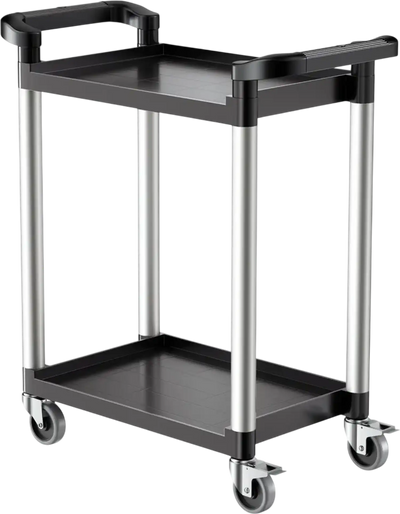VEVOR Utility Cart, 300 lbs Load Capacity, 2-tier Utility Plastic Cart with 360° Swivel Wheels (2 with Brakes), 24.4 x 16.1-inch Food Service Cart for Warehouse, Office, Home, Restaurant, Kitchen